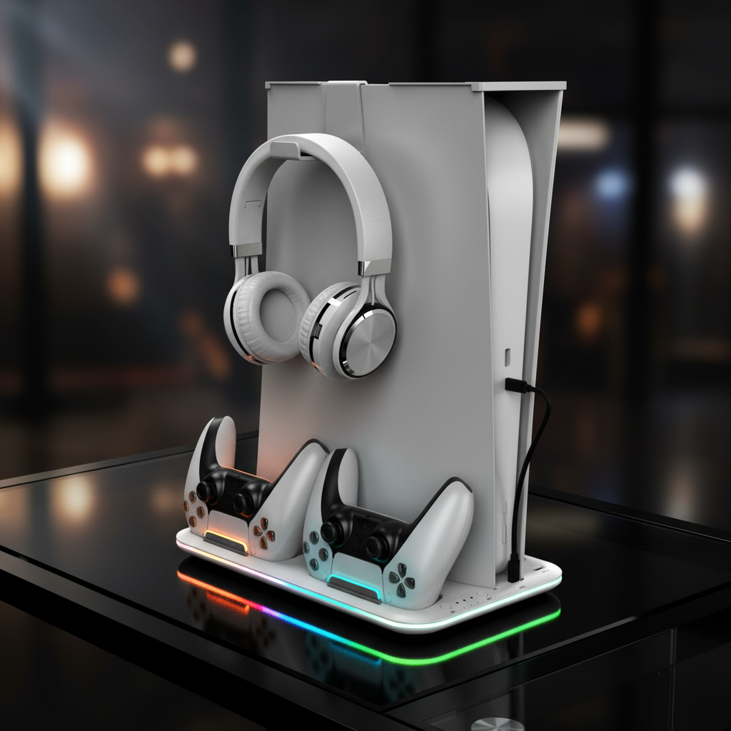 PS5 Charging Dock with RGB Light for Controllers and Headset