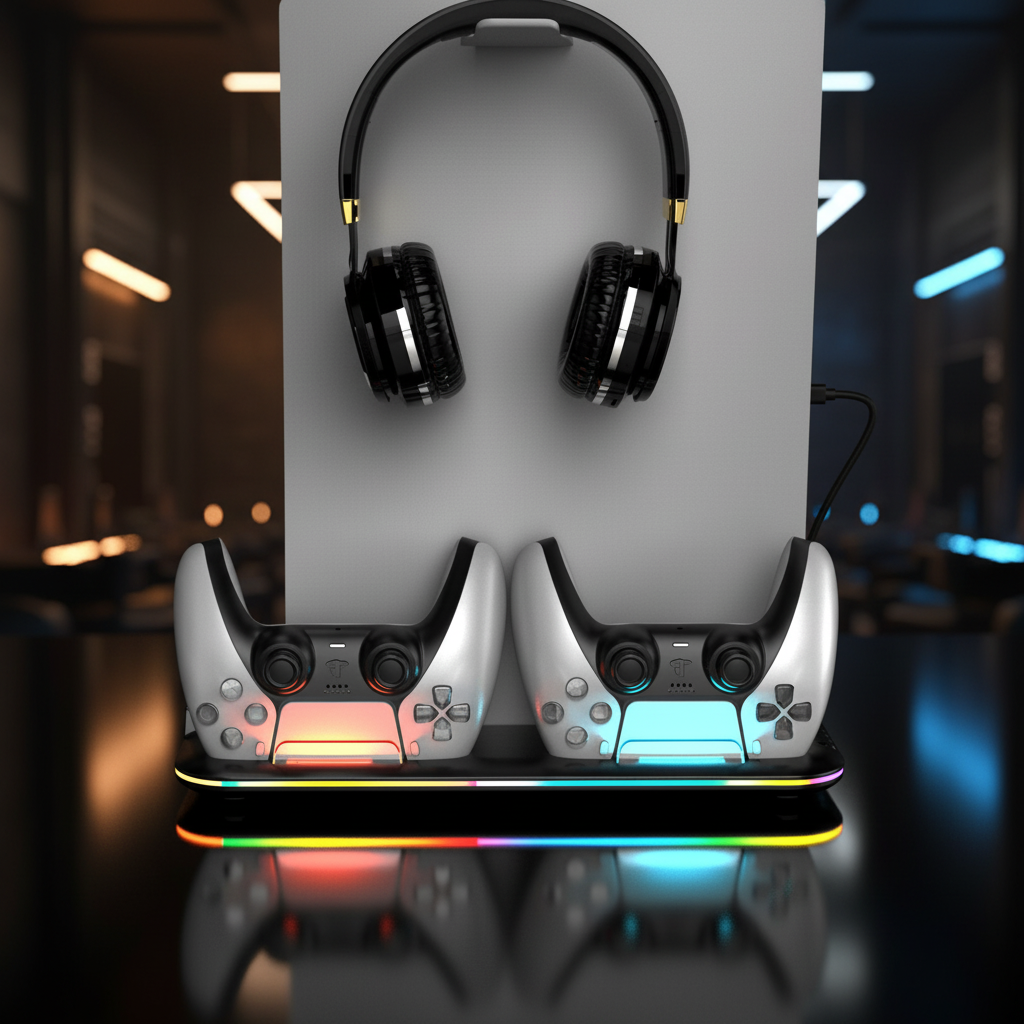 PS5 Charging Dock with RGB Light for Controllers and Headset